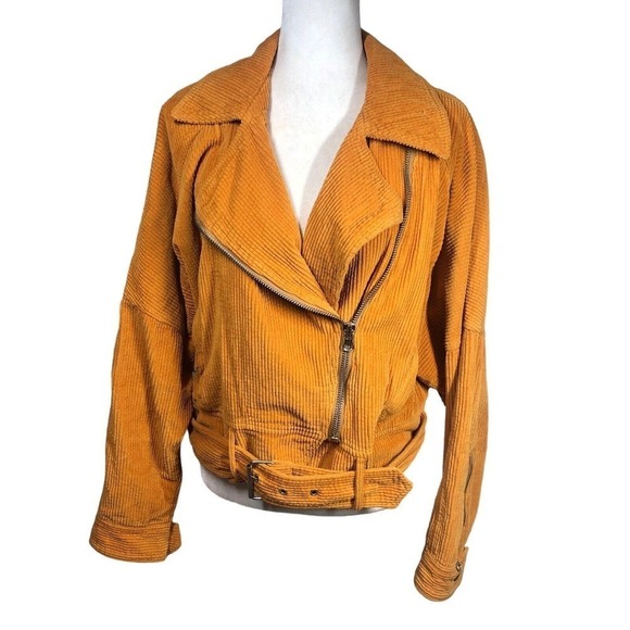 Free People Jacket Womens M Orange Slouchy Dolman Moto Corduroy Lagenlook Y2K - Picture 15 of 15